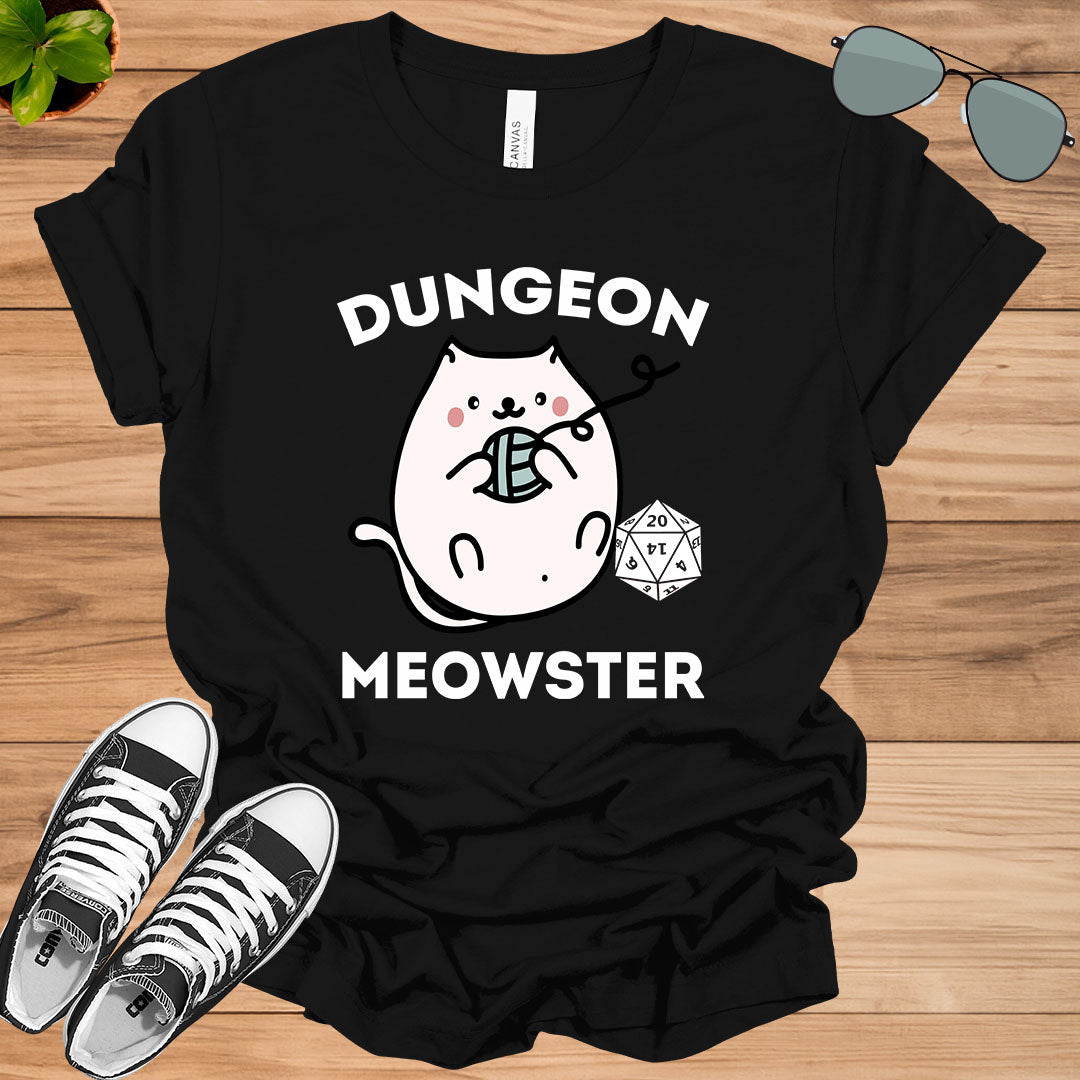 Dungeon Meowster Funny Nerdy Gamer Cat D20 RPG T-Shirt.