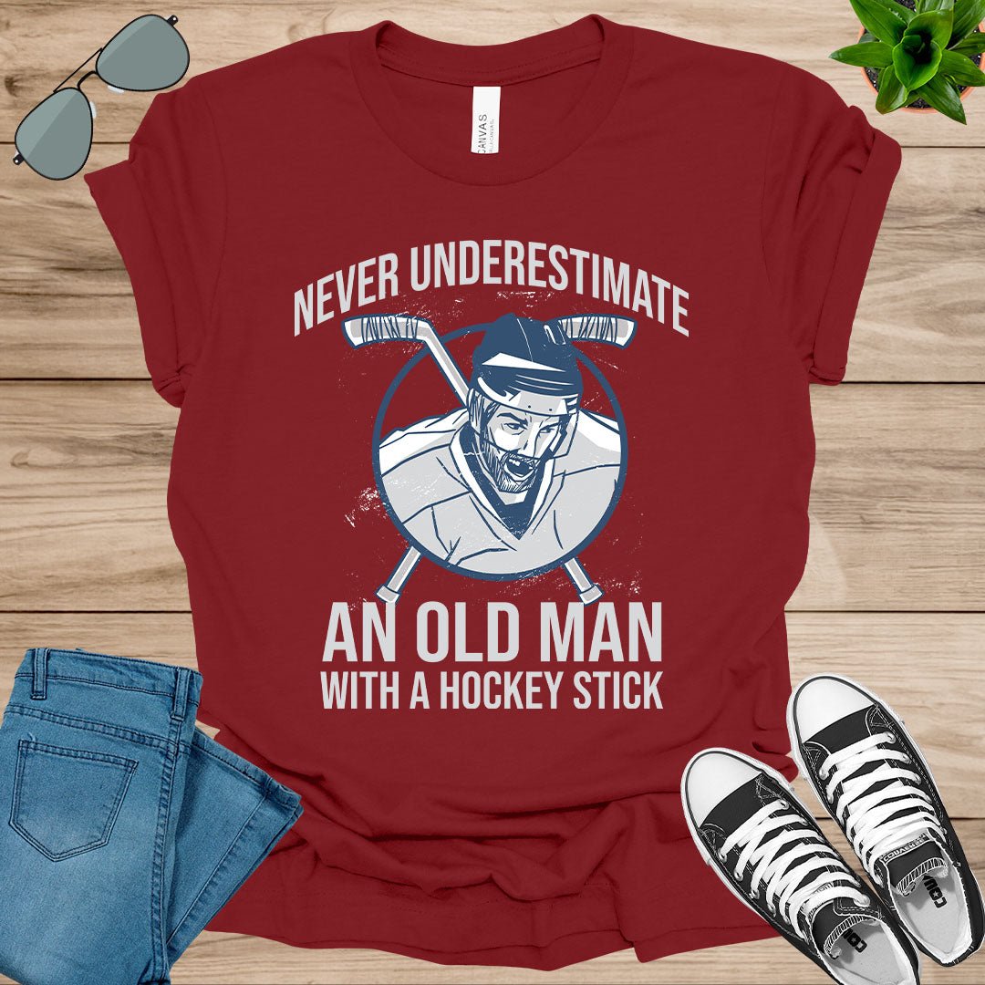 Never Underestimate An Old Man With A Hockey Stick T-Shirt.