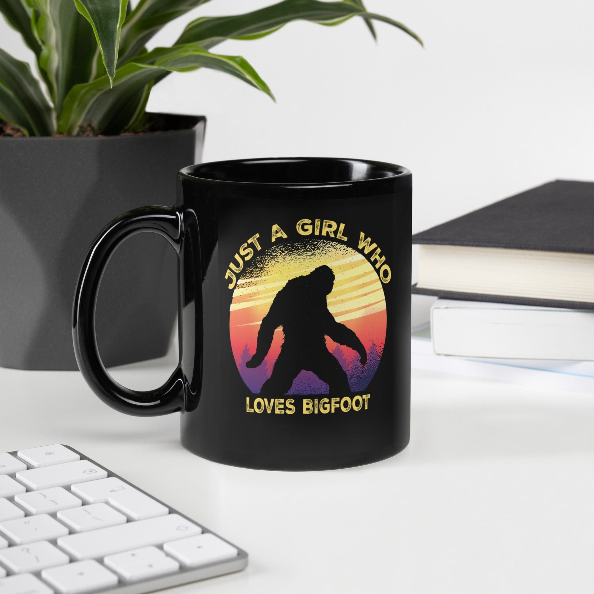 Just a Girl Who Loves Sasquatch - Bigfoot Girl Black Glossy Mug.