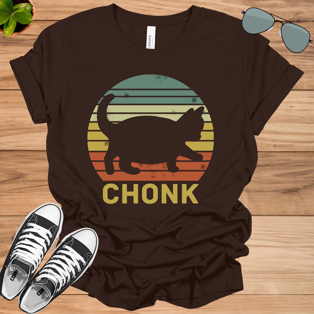 Fat Cat Chonk cat Retro Vintage Sunset T-Shirt.