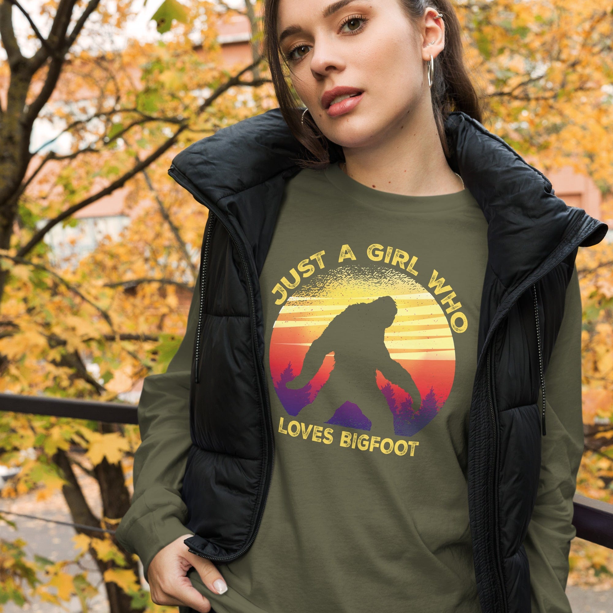 Just a Girl Who Loves Sasquatch - Bigfoot Girl Unisex Long Sleeve Tee.