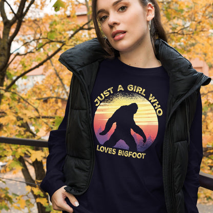 Just a Girl Who Loves Sasquatch - Bigfoot Girl Unisex Long Sleeve Tee.