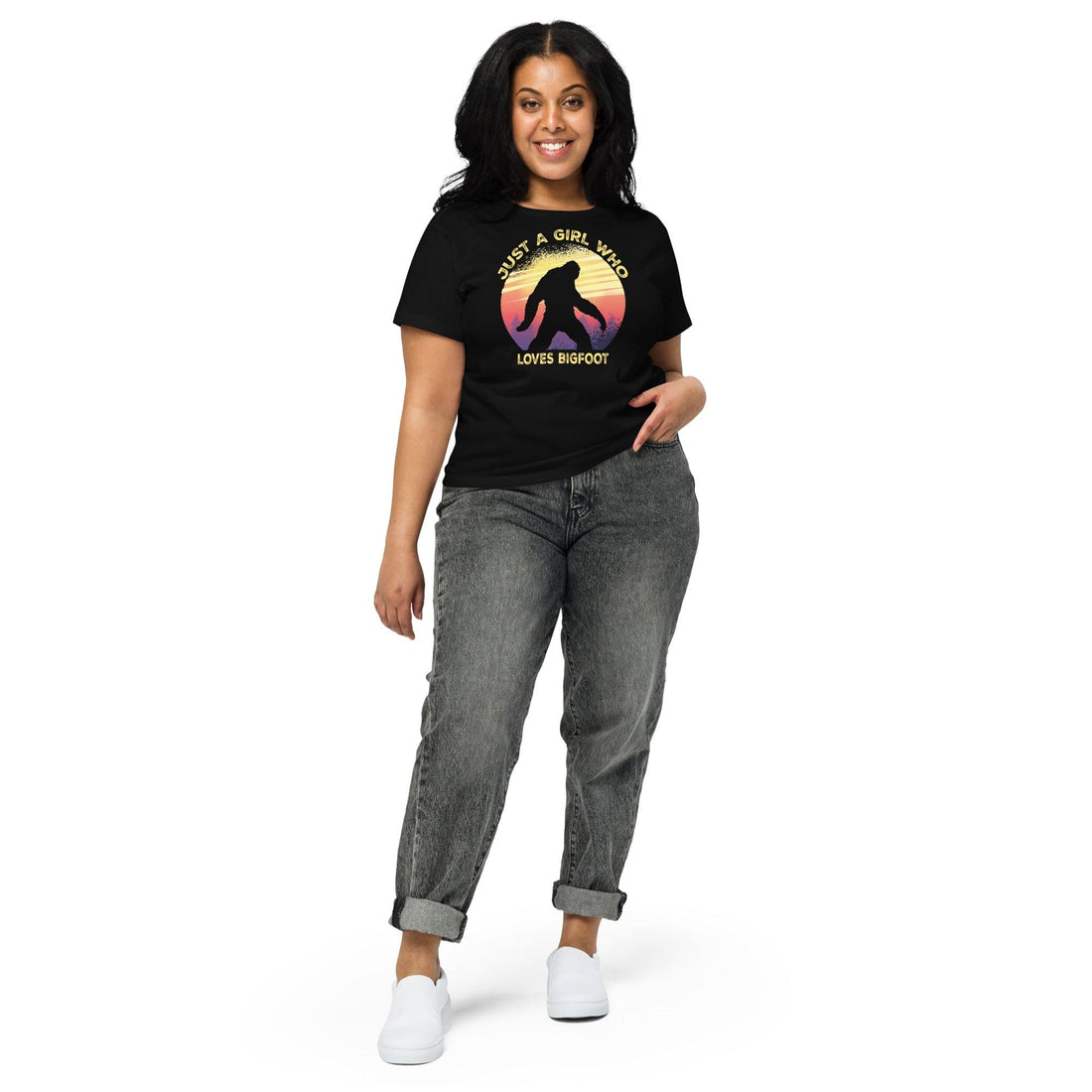 Just a Girl Who Loves Sasquatch - Bigfoot Girl Women’s high-waisted t-shirt.