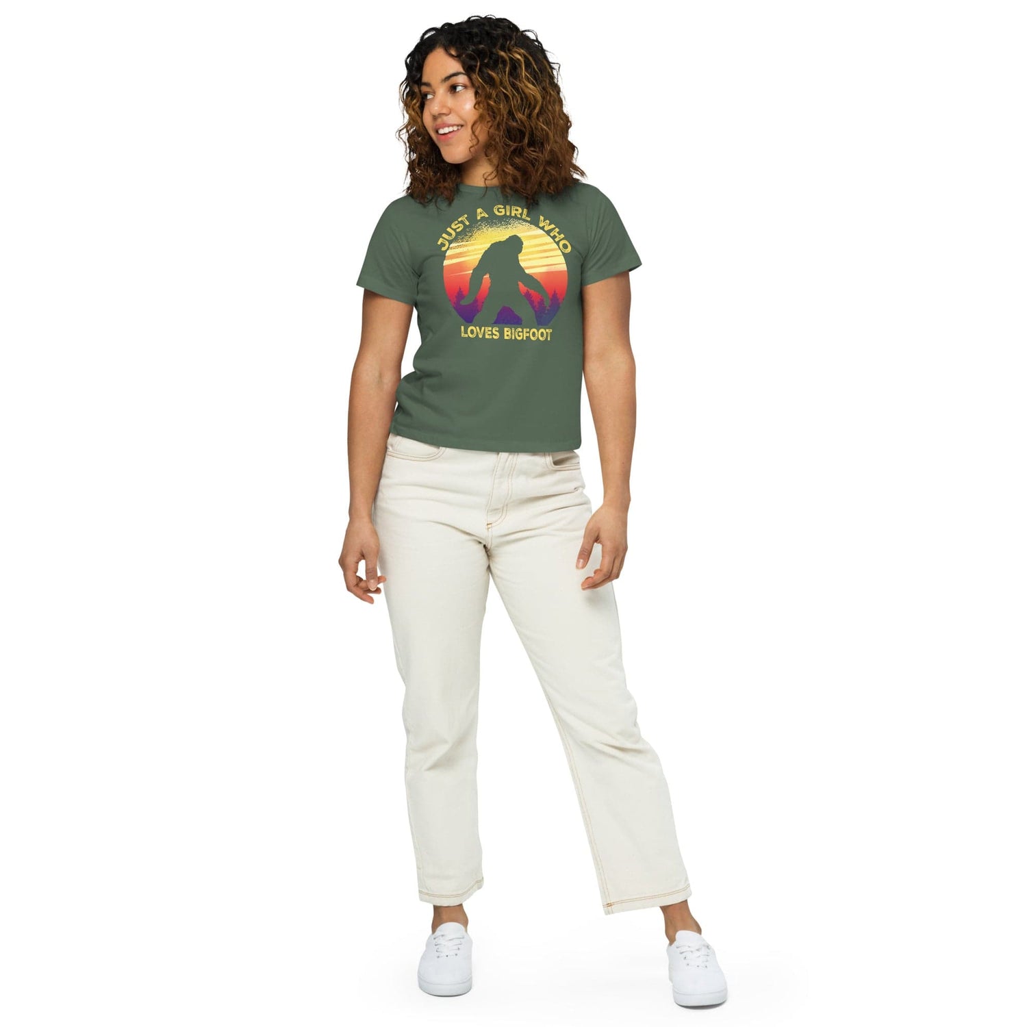 Just a Girl Who Loves Sasquatch - Bigfoot Girl Women’s high-waisted t-shirt.