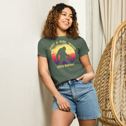 Just a Girl Who Loves Sasquatch - Bigfoot Girl Women’s high-waisted t-shirt.