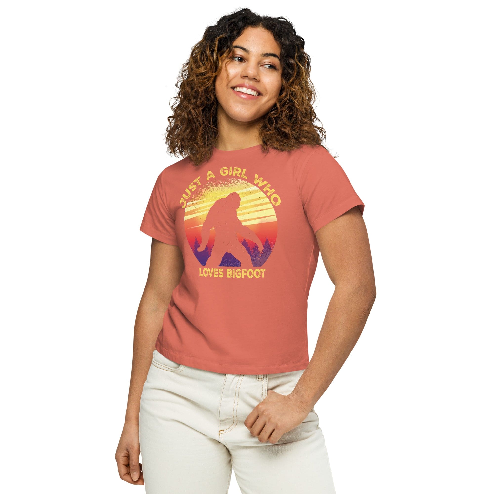 Just a Girl Who Loves Sasquatch - Bigfoot Girl Women’s high-waisted t-shirt.