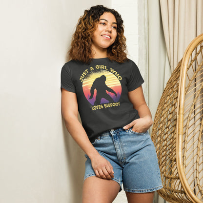 Just a Girl Who Loves Sasquatch - Bigfoot Girl Women’s high-waisted t-shirt.